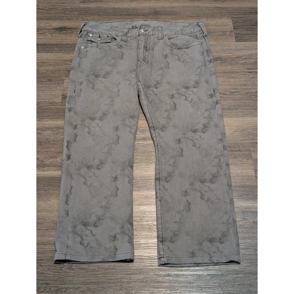 True Religion Straight W/Flaps Grey Marble Acid Wash Jeans Mens 40 Made in USA